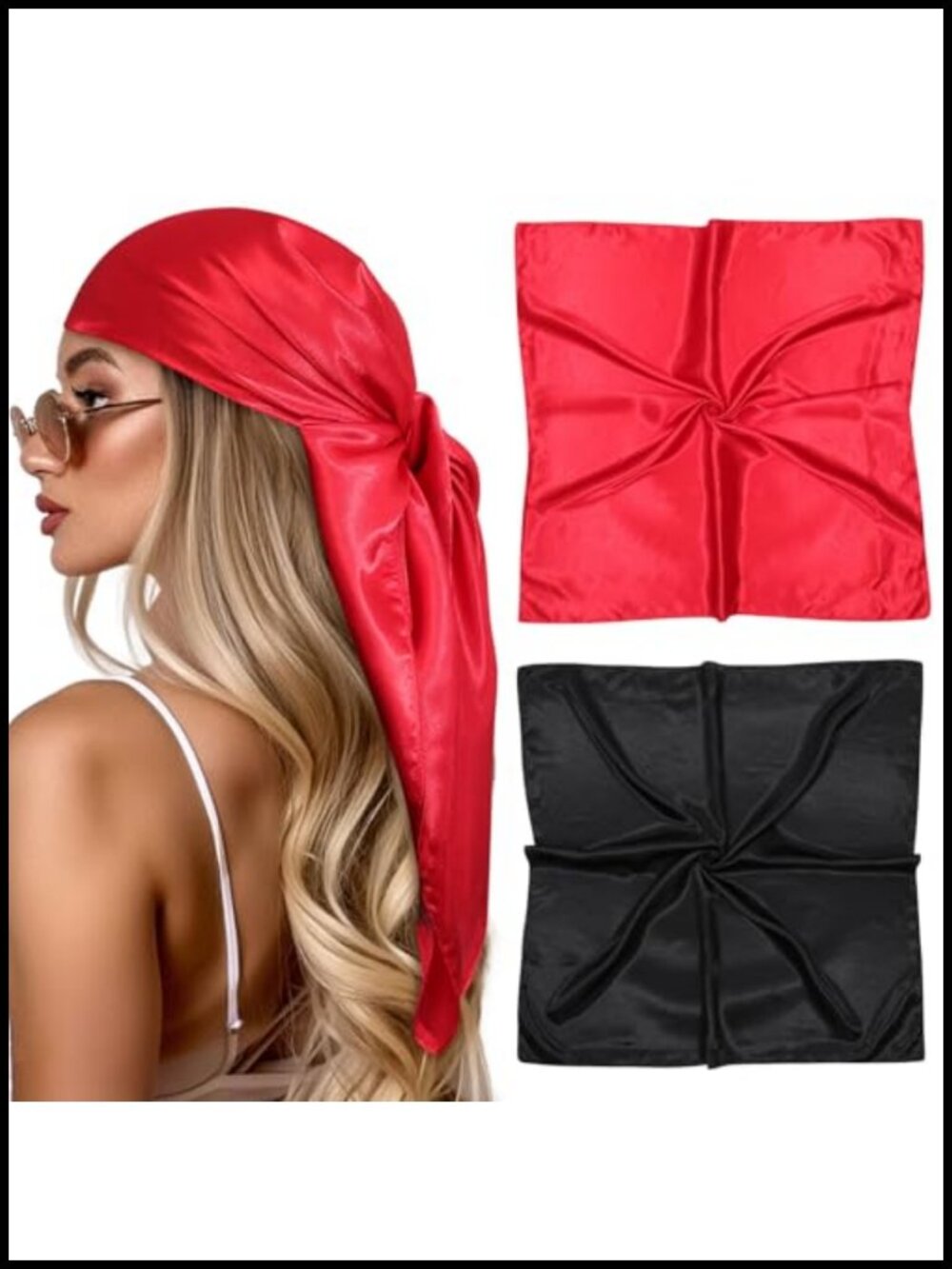 Large Satin Silk Like Head Scarf 2Pcs Square Hair Wrap Bandana Shawl